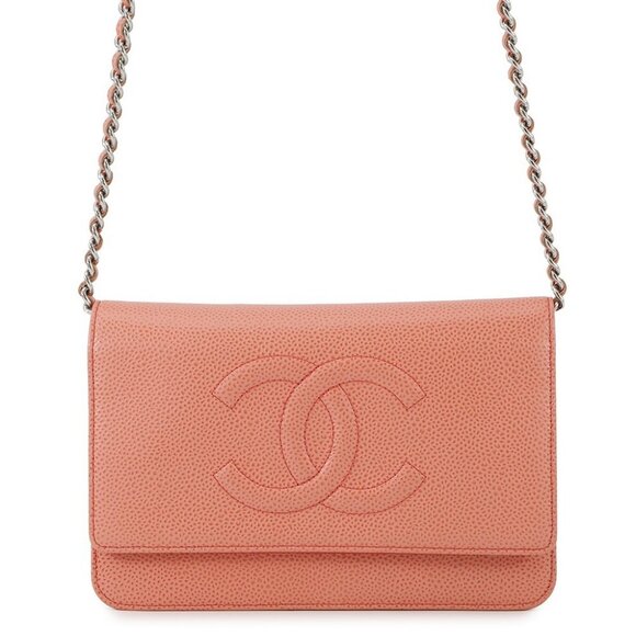 CHANEL CC Logo Chain Wallet Calfskin salmon pink A48654 - Picture 1 of 16